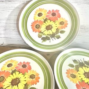 Vintage Melmac plates green orange flowers